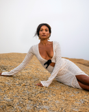 Izea Pointelle Maxi Dress Crema