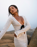 Izea Pointelle Maxi Dress Crema