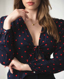 The Aida Top Navy Polkadot