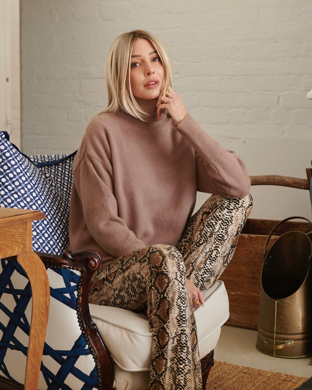 TLC Oversized Polo Neck Jumper Knit Caramel