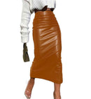Midnight Muse Midi Pu Leather Skirt Brown