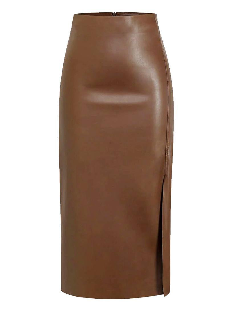 Femme Fatale Midi Skirt Pu Leather Brown